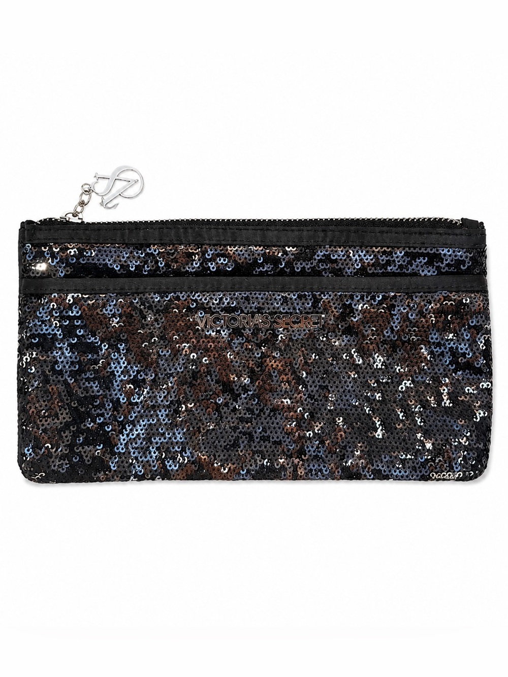 EUC Y2K Victoria’s Secret Black Sequin Makeup Bag Wristlet Clutch